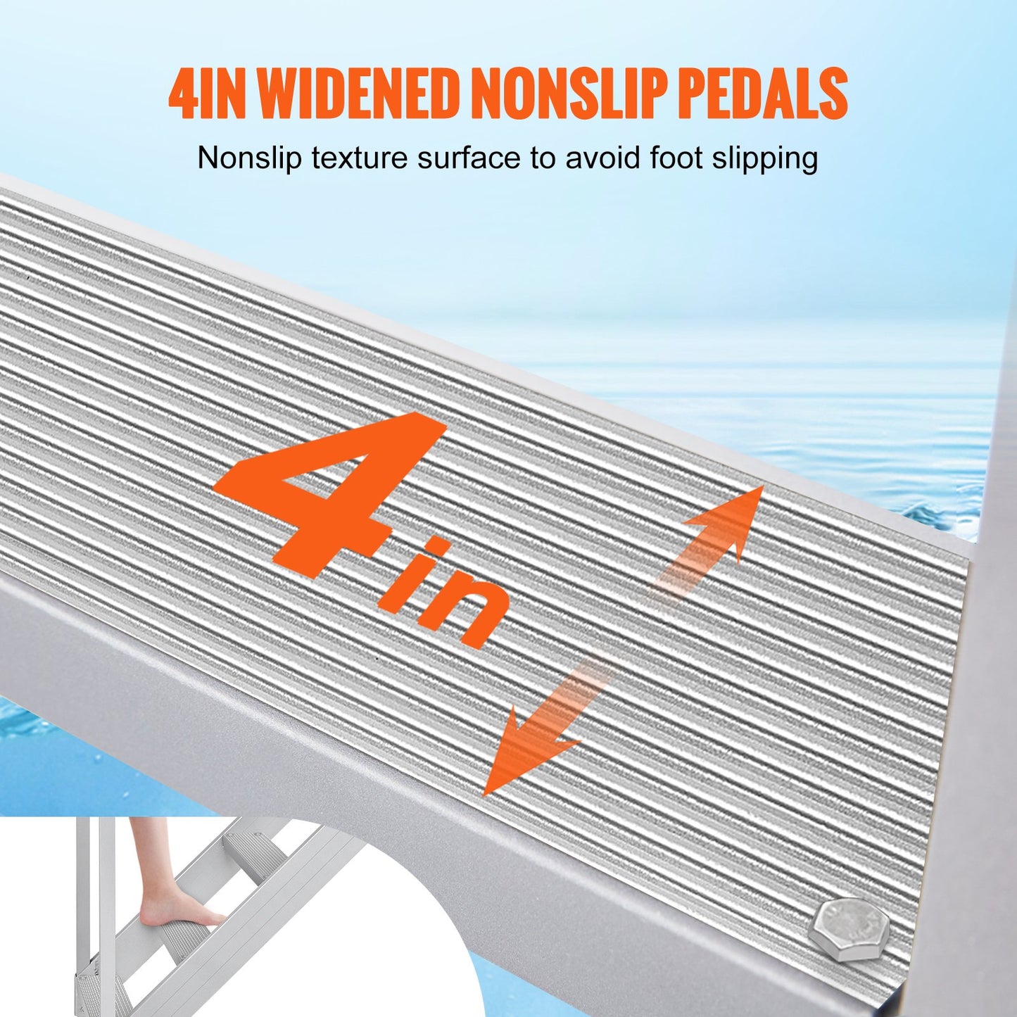 Aluminum Dock Ladder Boat Dock Ladder 43-51in/109.2-129.5 cm Height Adjustable 6 Steps