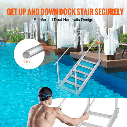Aluminum Dock Ladder Boat Dock Ladder 43-51in/109.2-129.5 cm Height Adjustable 6 Steps