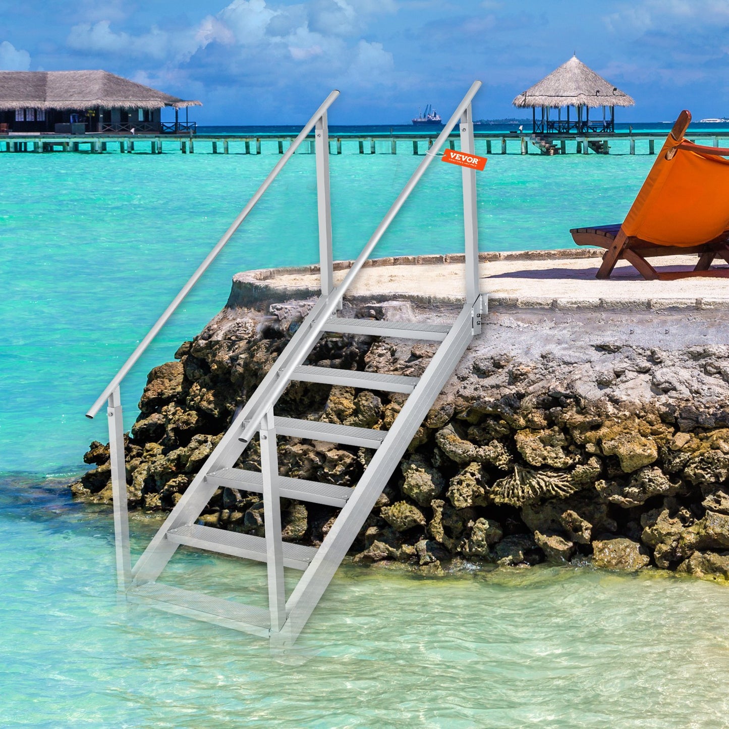 Aluminum Dock Ladder Boat Dock Ladder 43-51in/109.2-129.5 cm Height Adjustable 6 Steps