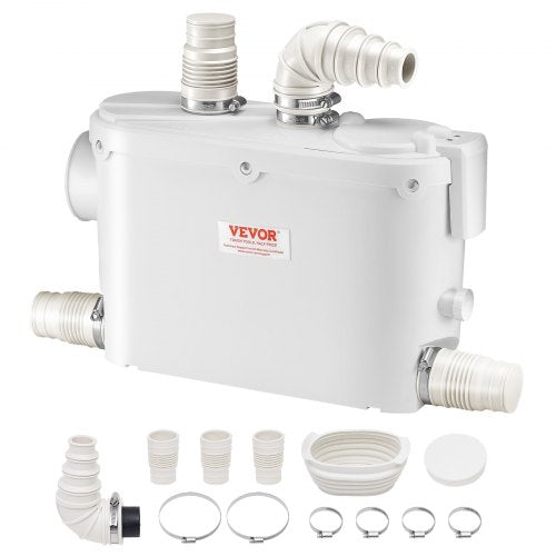 Fäkalienhebeanlage, 500 W, 6600 l/h Fördermenge, 8 m Förderhöhe, mit 3 Wasseranschlüssen für Toilette, Keller, Küche, Waschbecken, Dusche und Badewanne.