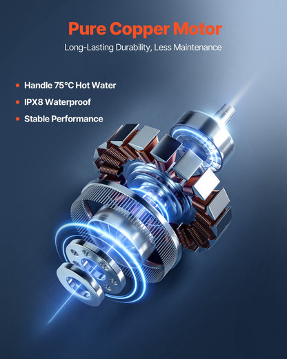 Fäkalienhebeanlage, 500 W, 6600 l/h Fördermenge, 8 m Förderhöhe, mit 3 Wasseranschlüssen für Toilette, Keller, Küche, Waschbecken, Dusche und Badewanne.