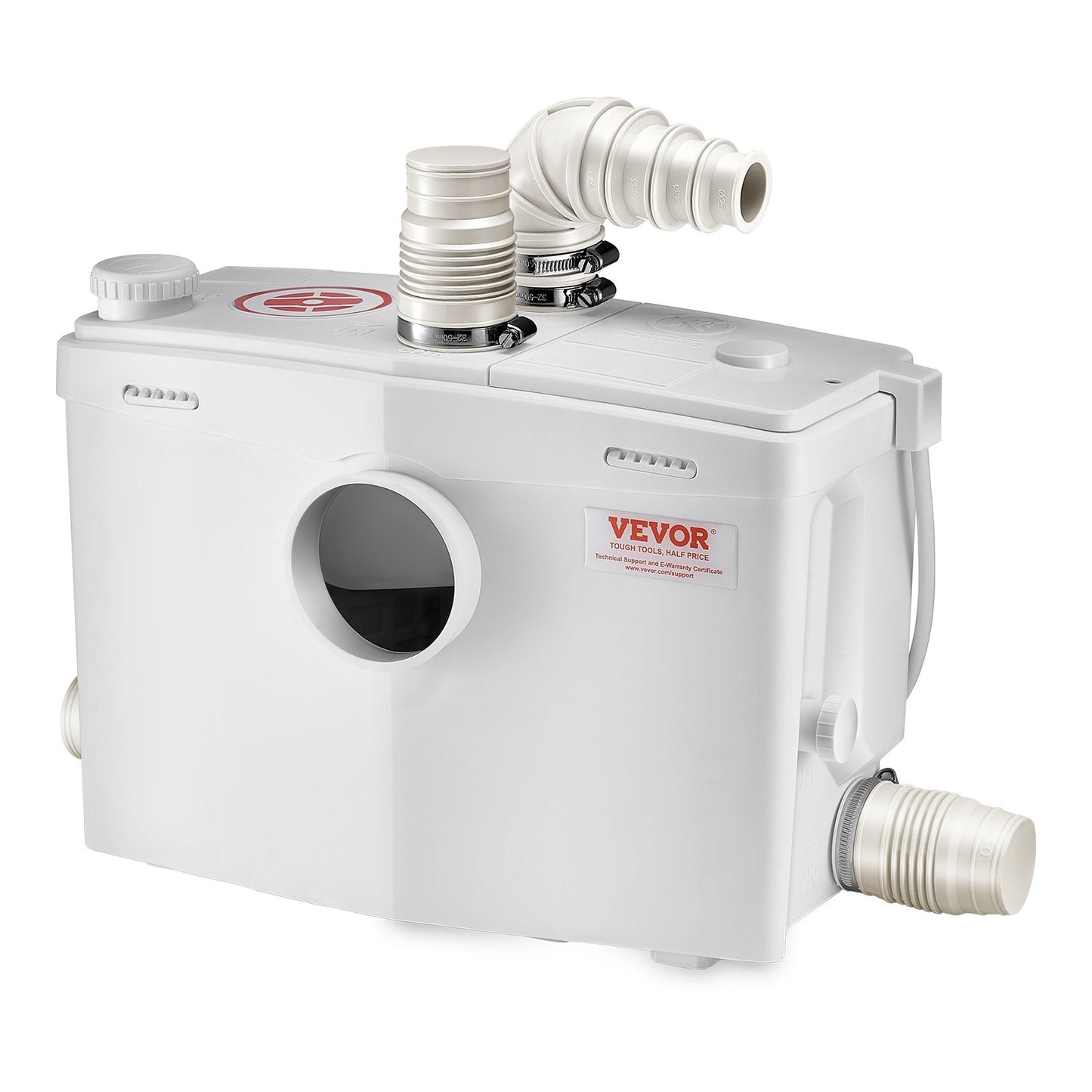 Fäkalienhebeanlage, 1200 W, 180 l/min (48 GPM) Fördermenge, 10 m Förderhöhe, Fäkalienhebeanlage mit 4 Wasserzuläufen, Abwasserentsorgungs-Spülmaschine für Toilette, Keller, Dusche, Waschbecken, Waschküche, Badewanne