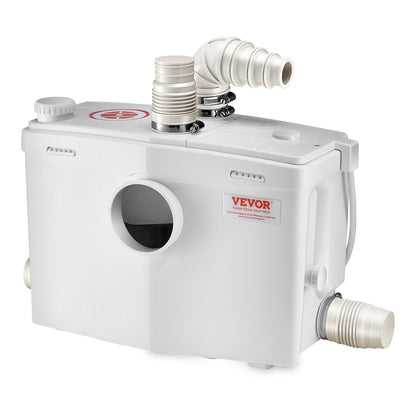 Fäkalienhebeanlage, 1200 W, 180 l/min (48 GPM) Fördermenge, 10 m Förderhöhe, Fäkalienhebeanlage mit 4 Wasserzuläufen, Abwasserentsorgungs-Spülmaschine für Toilette, Keller, Dusche, Waschbecken, Waschküche, Badewanne