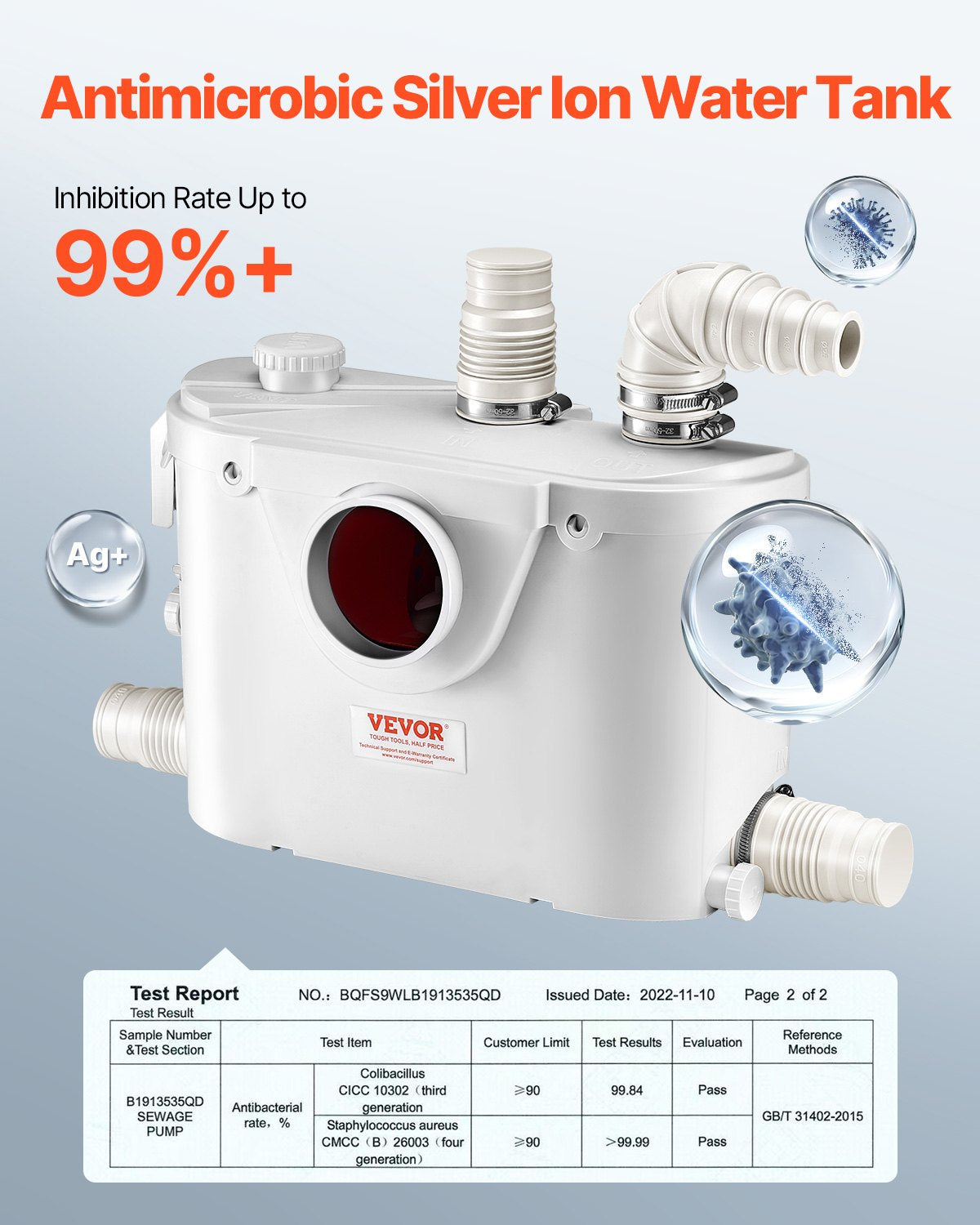 Zerhackerpumpe, 500 W, 110 l/min (29 GPM) Fördermenge, 8 m Förderhöhe, Zerhackerpumpe für Toiletten mit 4 Wasserzuläufen, Abwasserentsorgungs-Spülmaschine für Toilette, Keller, Dusche, Waschbecken, Waschküche, Badewanne
