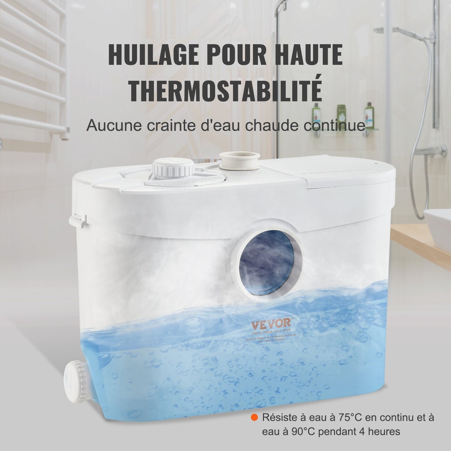 Fäkalienhebeanlage, 700 W, 9600 l/h Förderleistung, 10 m Förderhöhe, Fäkalienhebeanlage mit 3 Wasseranschlüssen für Toilette, Keller, Küche, Waschbecken, Dusche und Badewanne, Abwasserentsorgungs-Spülvorrichtung