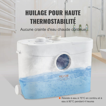 Fäkalienhebeanlage, 700 W, 9600 l/h Förderleistung, 10 m Förderhöhe, Fäkalienhebeanlage mit 3 Wasseranschlüssen für Toilette, Keller, Küche, Waschbecken, Dusche und Badewanne, Abwasserentsorgungs-Spülvorrichtung