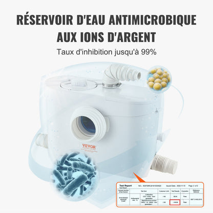 Fäkalienhebeanlage, 700 W, 9600 l/h Förderleistung, 10 m Förderhöhe, Fäkalienhebeanlage mit 3 Wasseranschlüssen für Toilette, Keller, Küche, Waschbecken, Dusche und Badewanne, Abwasserentsorgungs-Spülvorrichtung