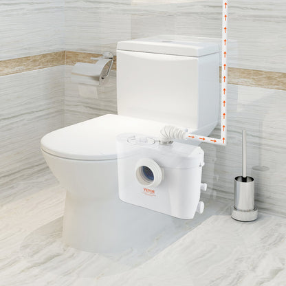 Fäkalienhebeanlage, 700 W, 9600 l/h Förderleistung, 10 m Förderhöhe, Fäkalienhebeanlage mit 3 Wasseranschlüssen für Toilette, Keller, Küche, Waschbecken, Dusche und Badewanne, Abwasserentsorgungs-Spülvorrichtung