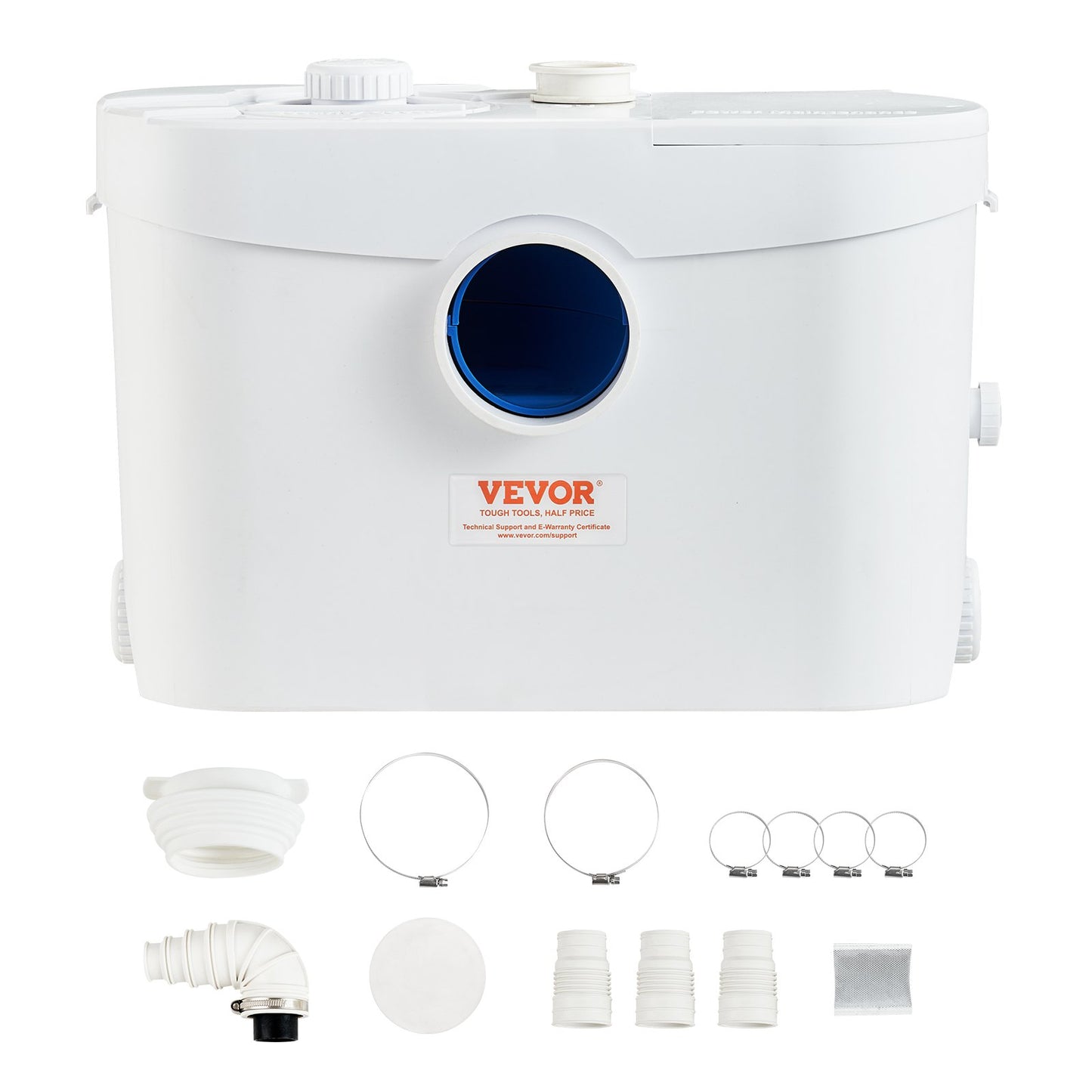 Fäkalienhebeanlage, 700 W, 9600 l/h Förderleistung, 10 m Förderhöhe, Fäkalienhebeanlage mit 3 Wasseranschlüssen für Toilette, Keller, Küche, Waschbecken, Dusche und Badewanne, Abwasserentsorgungs-Spülvorrichtung