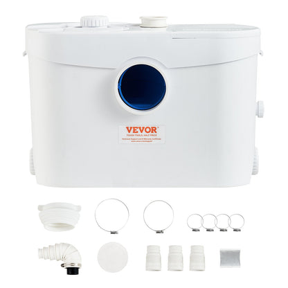 Fäkalienhebeanlage, 700 W, 9600 l/h Förderleistung, 10 m Förderhöhe, Fäkalienhebeanlage mit 3 Wasseranschlüssen für Toilette, Keller, Küche, Waschbecken, Dusche und Badewanne, Abwasserentsorgungs-Spülvorrichtung