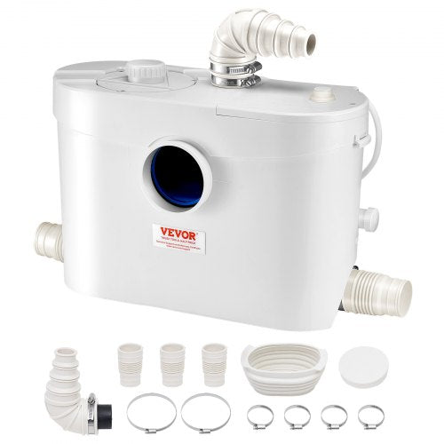 Fäkalienhebeanlage, 900 W, 180 l/min (48 GPM) Fördermenge, 12 m Förderhöhe, Fäkalienhebeanlage mit 4 Wasserzuläufen, Abwasserentsorgungs-Spülmaschine für Toilette, Keller, Dusche, Waschbecken, Waschküche, Badewanne