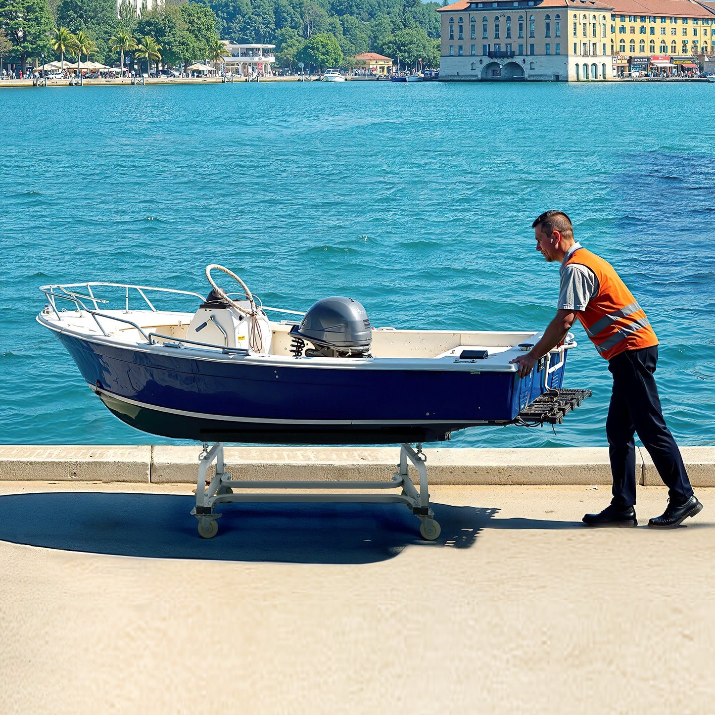 Wasserfahrzeug-Transportwagen, 1000 lbs Tragfähigkeit, Jet-Ski-Ständer/PWC-Wagen zum Transport von Wasserfahrzeugen, verstellbare Auflagen mit 4 Rollen und 2 Bremsen, robuster Jet-Ski-Wagen für Kajaks, Jet-Skis und Schnellboote