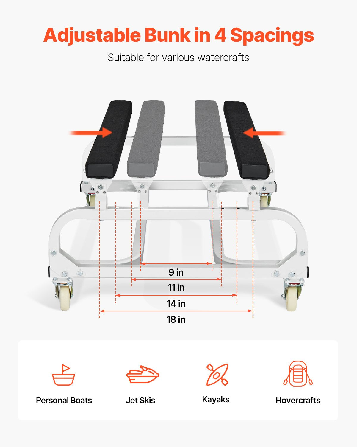 Watercraft PWC Dolly, 1300 lbs Load Capacity, Jet Ski Stand PWC Cart for Moving Watercraft, Adjustable Bunks with 4 Casters & 2 Brakes, Heavy-Duty Jet Ski Cart for Kayaks, Jet Skis, Speedboats