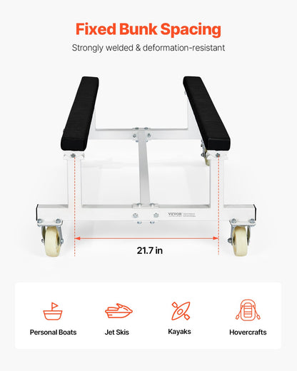 Watercraft PWC Dolly, 1800 lbs Load Capacity, Jet Ski Stand PWC Cart for Moving Watercraft, Fixed Bunk with 4 Casters & 2 Brakes, Heavy-Duty Jet Ski Cart for Kayaks, Hovercrafts, Speedboats