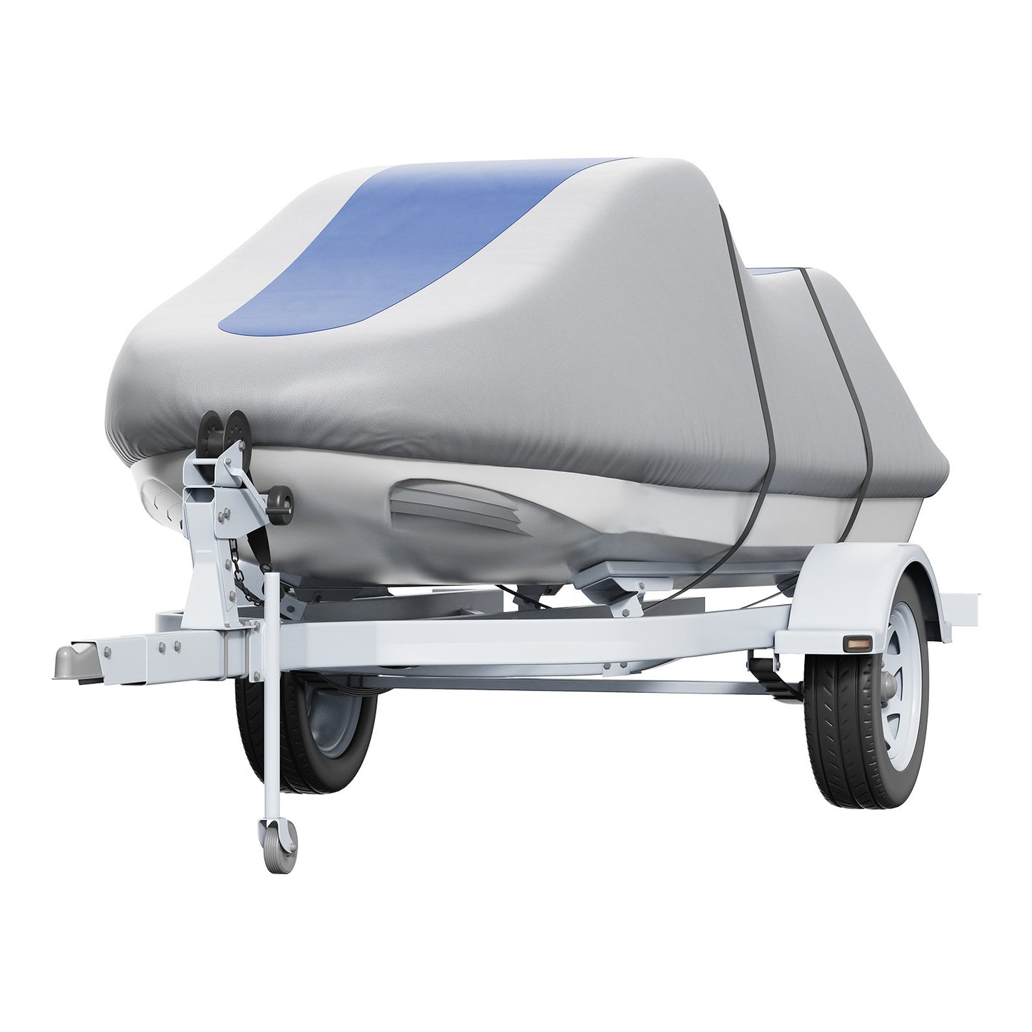 Jet Ski Cover, 3200-3420 mm Trailerable Waterproof PWC Cover, Heavy-duty 600D Marine Grade PU Oxford Fabric, UV Resistant Seadoo Cover with Buckle Straps, Personal Watercraft Covers, Grey+Blue