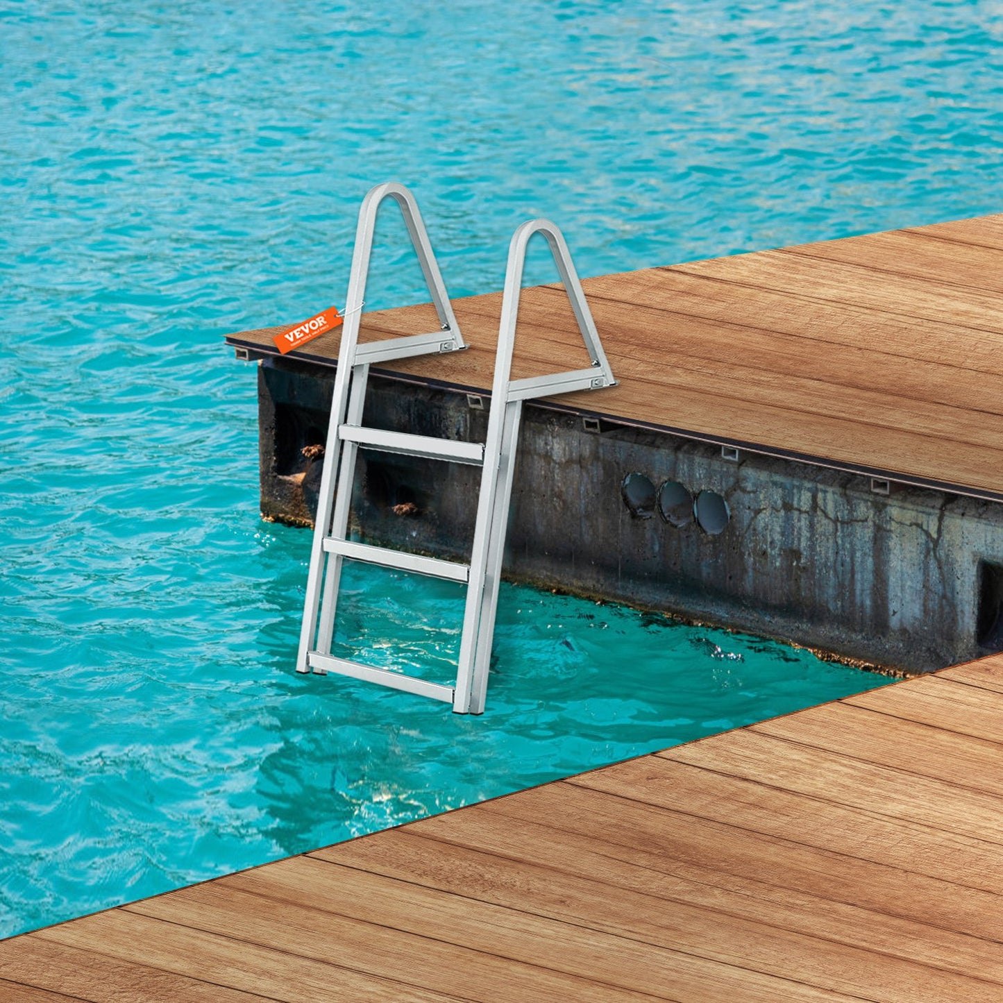 Stegleiter, abnehmbare 3 Stufen, Tragfähigkeit 159 kg, Pontonbootleiter aus Aluminiumlegierung mit 10 cm breiter Stufe und rutschfestem Pedal, einfache Montage für den Einstieg von Schiffen/Seen/Pools/Marinebooten