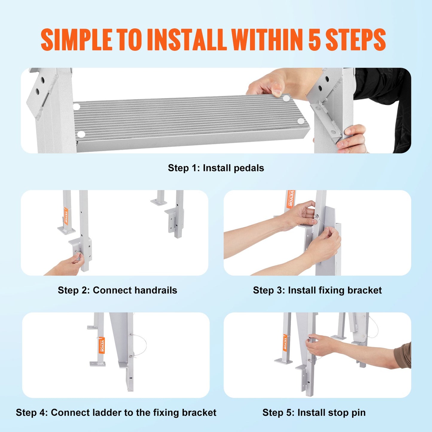 Dock Ladder Flip Up 5 Steps, 350lbs Load Capacity, Aluminum Pontoon Boat Ladder with 4" Wide Step & Anti-Slip Design Pedal,Swimm Step Ladder for Ship/Lake/Pool/Marine Boarding
