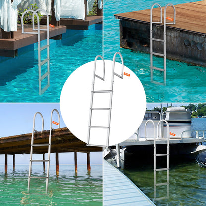 Stegleiter, abnehmbare 4 Stufen, 227 kg Tragkraft, Pontonbootleiter aus Aluminiumlegierung mit 7,9 cm breiten Stufen und rutschfestem Pedal, einfache Montage für den Einstieg von Schiffen/Seen/Pools/Marinebooten