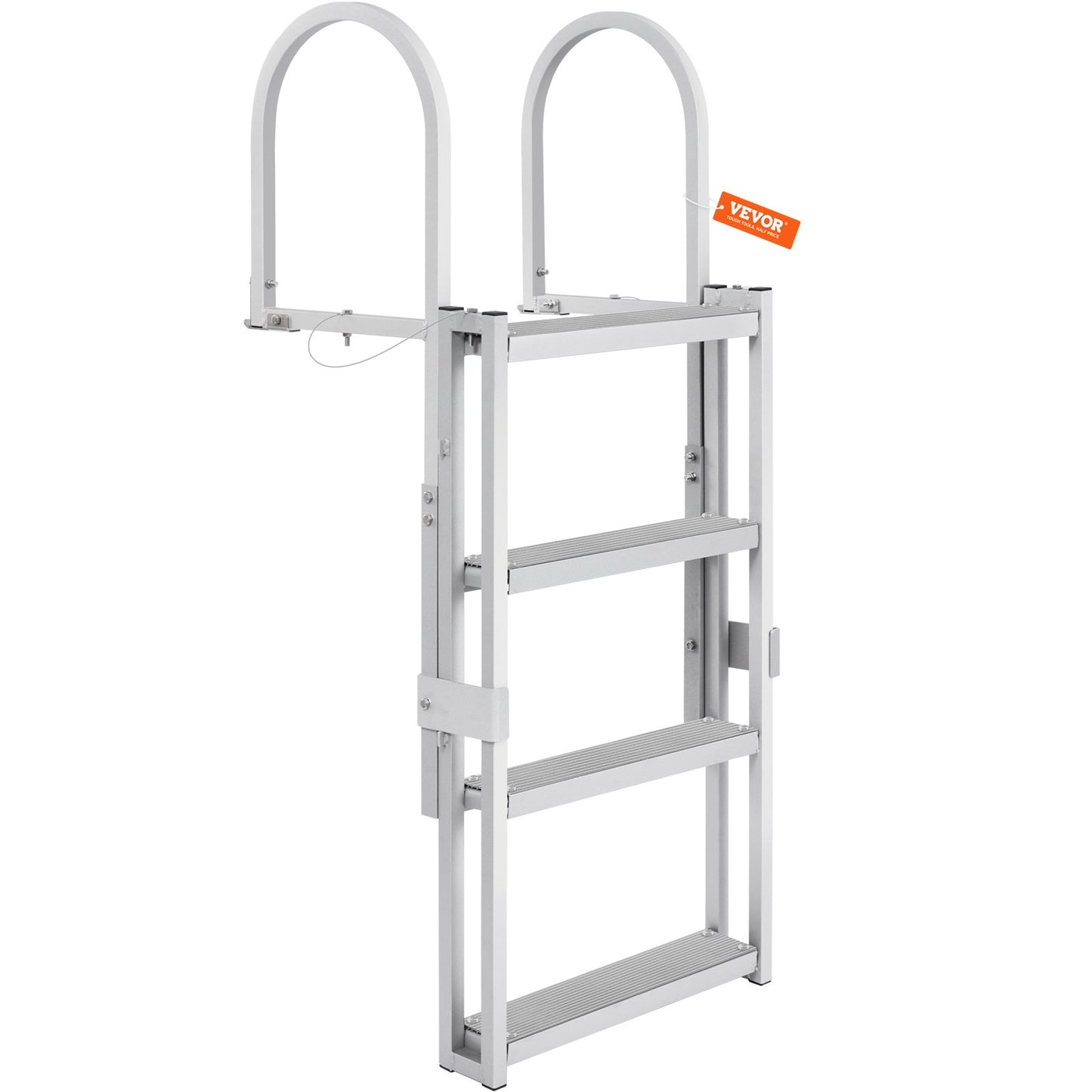 Dock Ladder, Retractable 4 Steps, 350 lbs Load Capacity, Aluminum Alloy Pontoon Boat Ladder with 55.1''-67.1'' Adjustable Height, 4'' Wide Step & Anti-Slip Design Pedal, for Ship/Lake/Pool/Marine Boarding