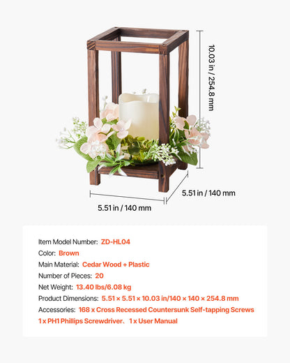 20 Set/60 Pcs Wooden Wedding Lantern Centerpiece, Includes 20 Wooden Lantern Candle Holder 20 Flameless LED Candle 20 Champagne Flower Wreath for Wedding Table Party Farmhouse Decor, Brown