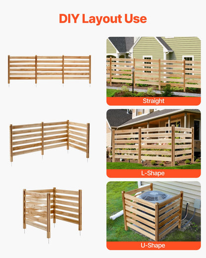 Wood Privacy Fence, 36" W x 36" L, 3 Panel Slatted Air Conditioner Fence Screen, Pool Equipment Enclosure with Metal Stakes, Easy DIY Installation, Outdoor Trash Can Hider for Garden Decoration