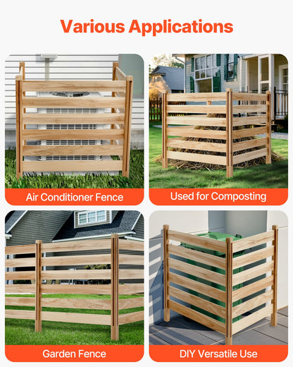 Wood Privacy Fence, 36" W x 36" L, 3 Panel Slatted Air Conditioner Fence Screen, Pool Equipment Enclosure with Metal Stakes, Easy DIY Installation, Outdoor Trash Can Hider for Garden Decoration