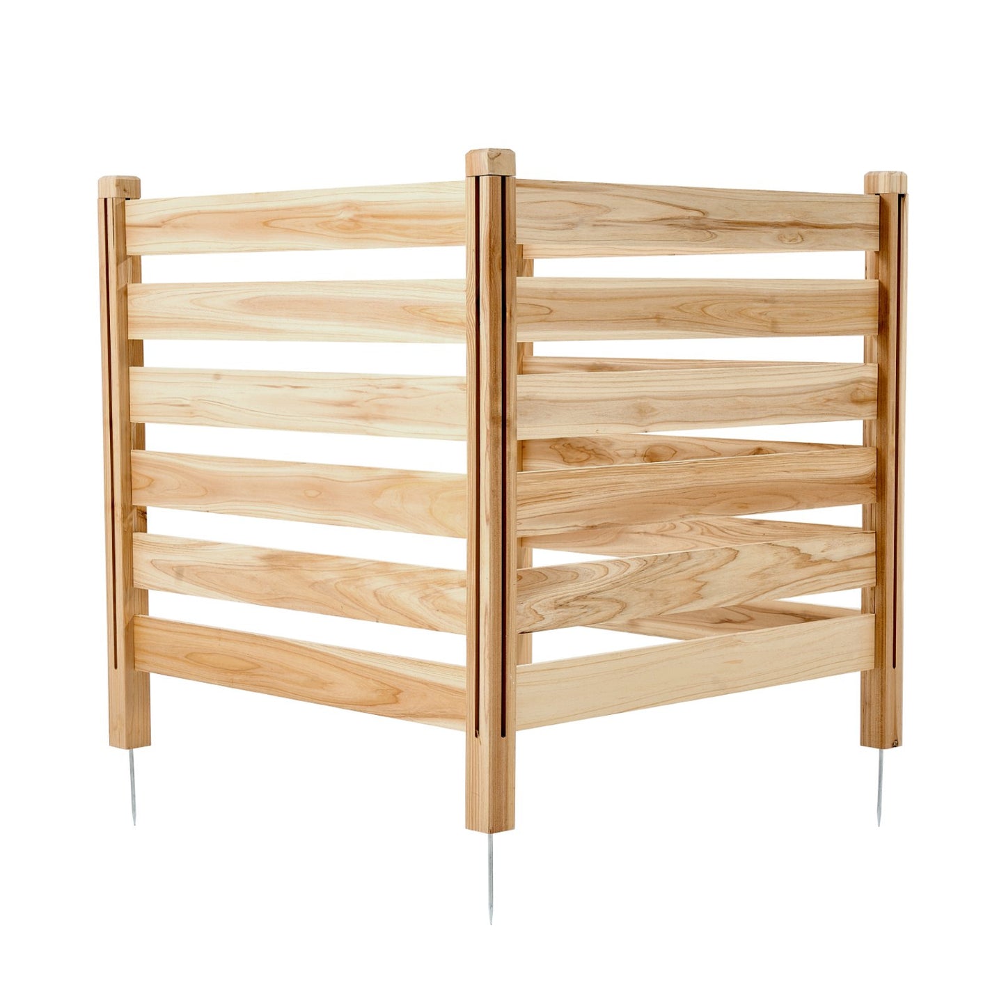 Wood Privacy Fence, 36" W x 36" L, 3 Panel Slatted Air Conditioner Fence Screen, Pool Equipment Enclosure with Metal Stakes, Easy DIY Installation, Outdoor Trash Can Hider for Garden Decoration