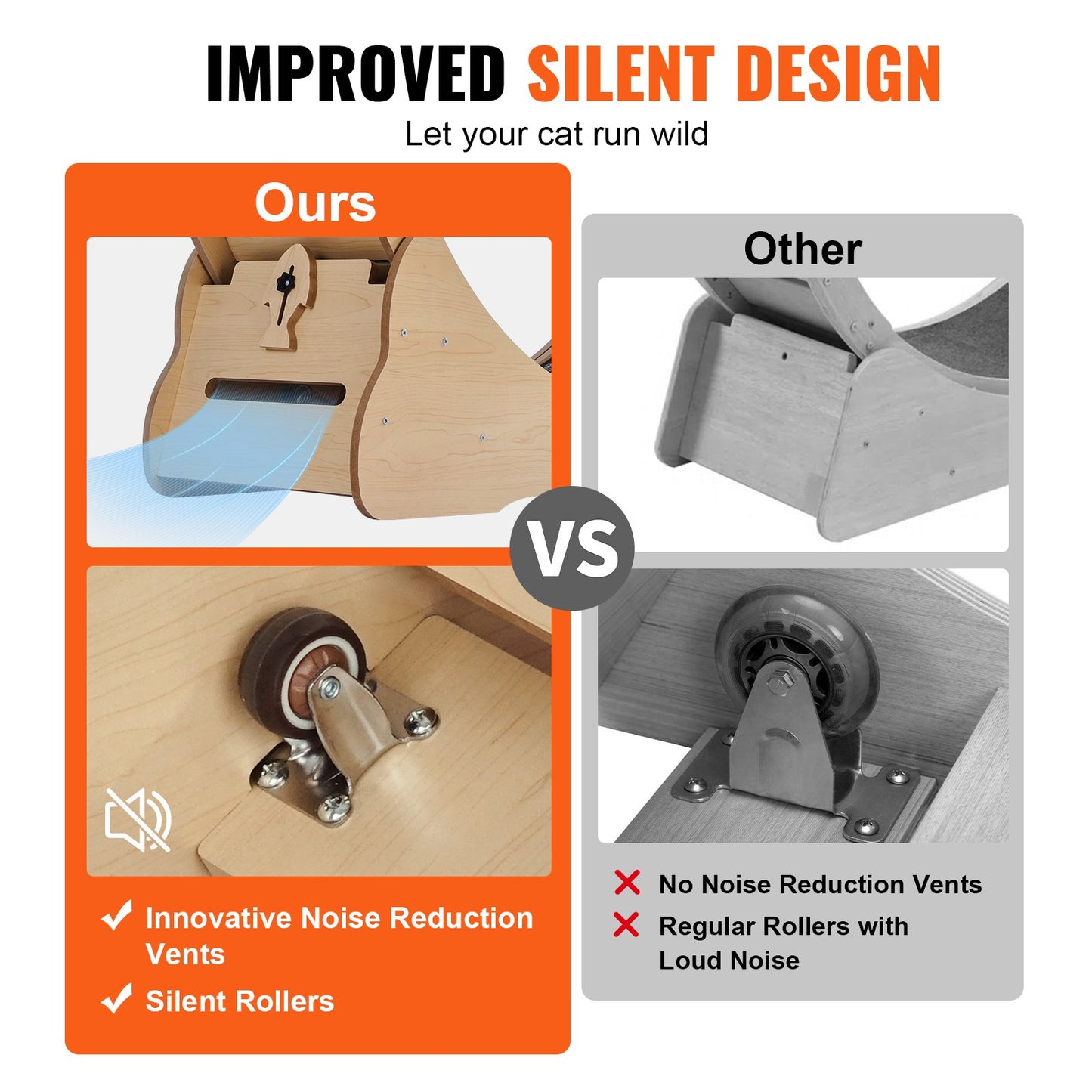 Laufrad aus Holz für Katzen, 110 cm (43,3 Zoll) großes Laufrad für Wohnungskatzen, mit abnehmbarem Teppich und Spielzeug zum Laufen, Spazierengehen und Trainieren, geeignet für die meisten Katzen, gelb