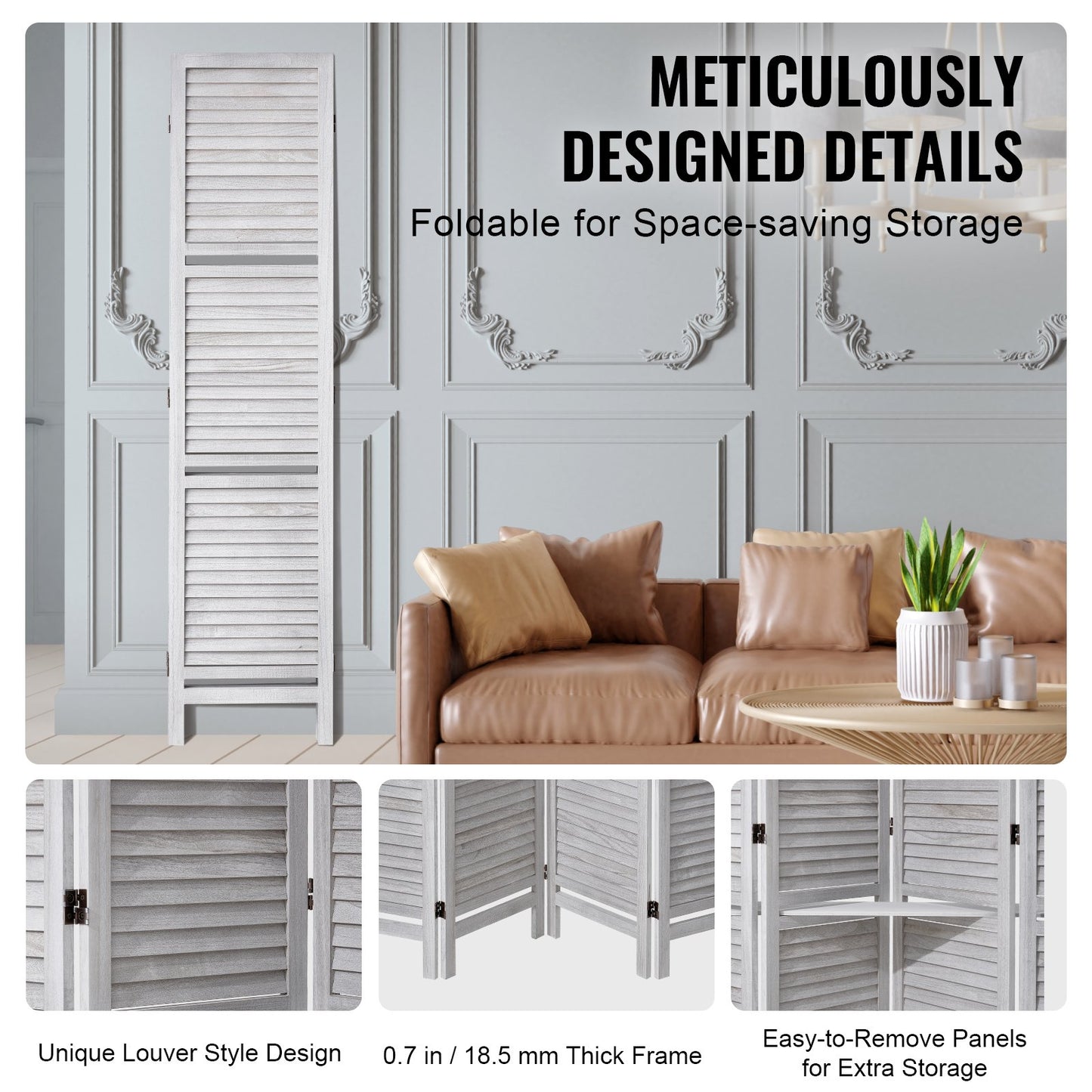 Raumteiler aus Holz, 4-teiliger, faltbarer Sichtschutz aus Holz, 170 cm hoch, Lamellen-Raumteiler für den Innenbereich, tragbarer Sichtschutz, zur Raumtrennung, für Zuhause, Büro, Restaurant und Schlafzimmer