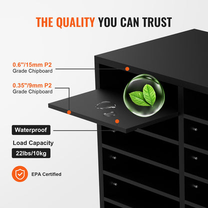 Holz-Literaturorganizer, 12 Fächer, Aktensortierer mit herausnehmbaren Regalböden, Briefkastenschlitz für Büro, Zuhause, Klassenzimmer, Postraumorganisation, EPA-zertifiziert, Schwarz