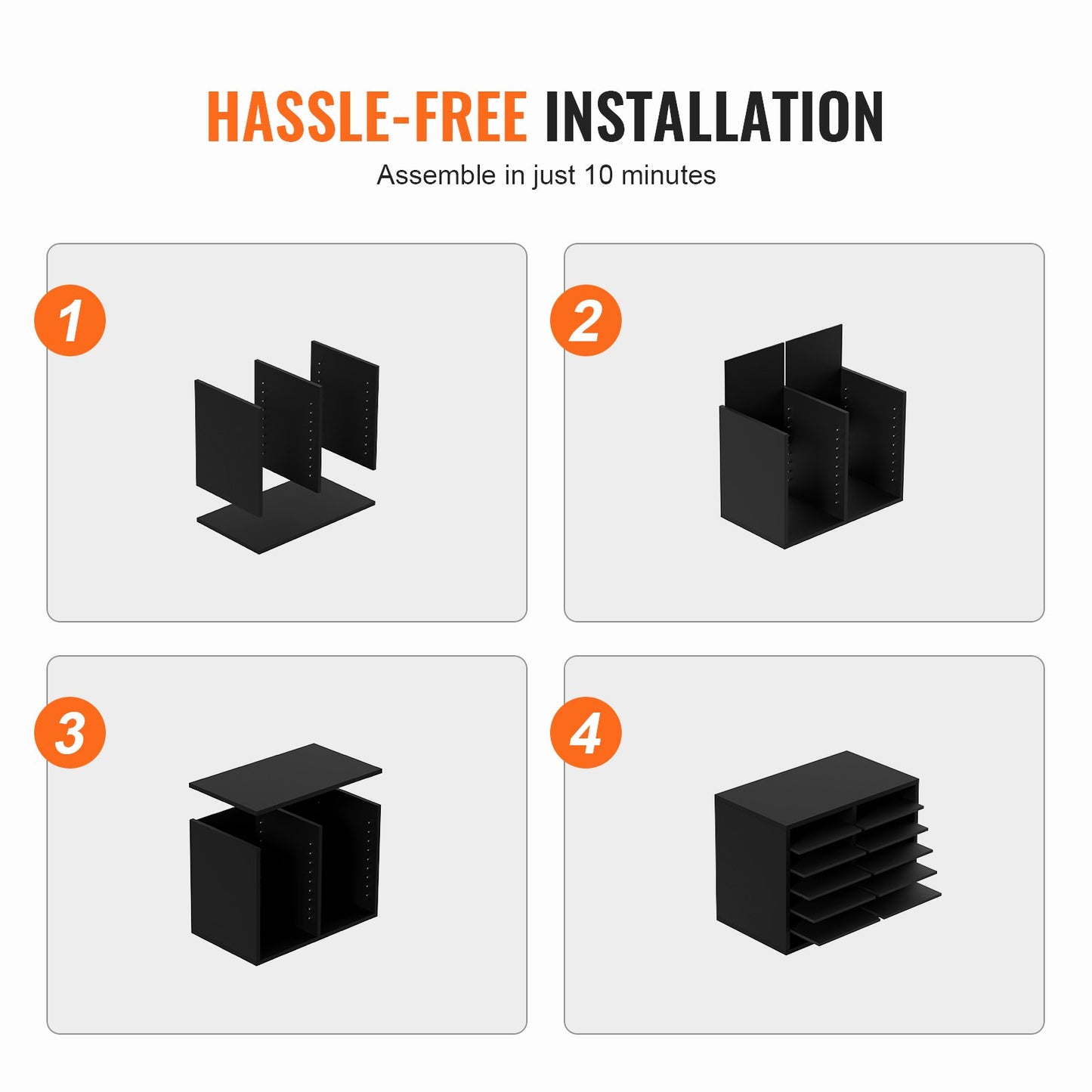 Holz-Literaturorganizer, 12 Fächer, Aktensortierer mit herausnehmbaren Regalböden, Briefkastenschlitz für Büro, Zuhause, Klassenzimmer, Postraumorganisation, EPA-zertifiziert, Schwarz