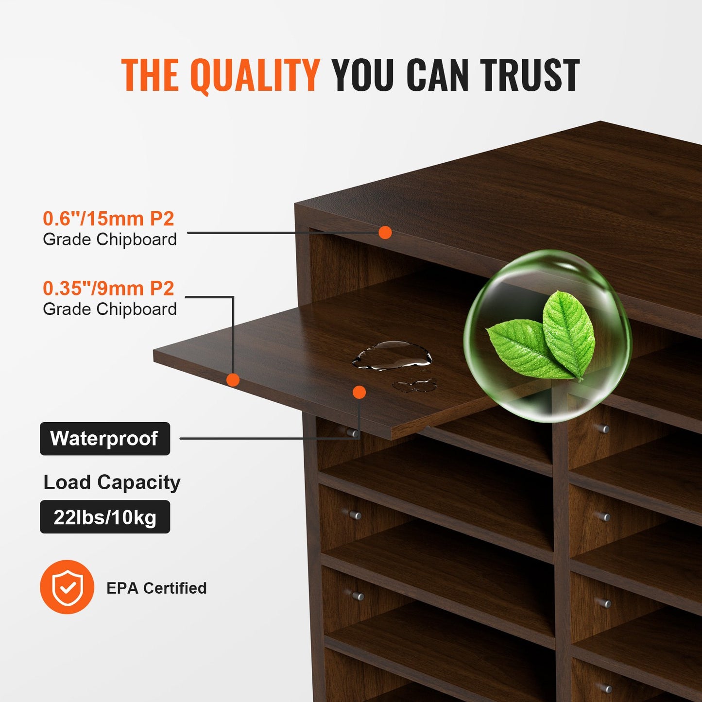 Literature Organizers, 12 Compartments Office Mailbox with Adjustable Shelves, Wood Literature Sorter 20.4x12x16.1 inches for Office, Home, Classroom, Mailrooms Organization, EPA Certified Brown