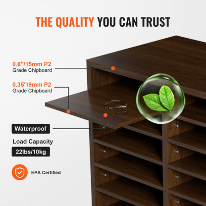 Literature Organizers, 12 Compartments Office Mailbox with Adjustable Shelves, Wood Literature Sorter 20.4x12x16.1 inches for Office, Home, Classroom, Mailrooms Organization, EPA Certified Brown