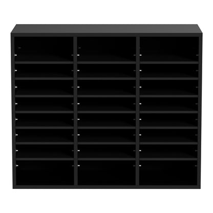 Wood Literature Organizer, 24 Compartments, File Sorter with Removable Shelves, Mailboxes Slot for Office Home Classroom Mailrooms Organization, EPA Certified, Black