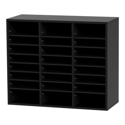 Wood Literature Organizer, 24 Compartments, File Sorter with Removable Shelves, Mailboxes Slot for Office Home Classroom Mailrooms Organization, EPA Certified, Black