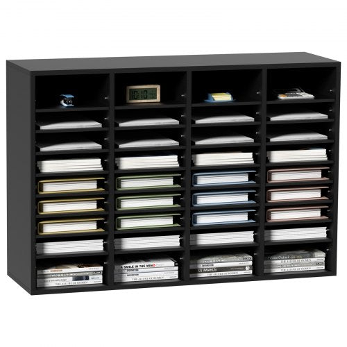 Wood Literature Organizer, 36 Compartments, File Sorter with Removable Shelves, Mailboxes Slot for Office Home Classroom Mailrooms Organization, EPA Certified, Black