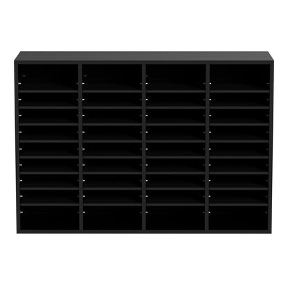 Wood Literature Organizer, 36 Compartments, File Sorter with Removable Shelves, Mailboxes Slot for Office Home Classroom Mailrooms Organization, EPA Certified, Black