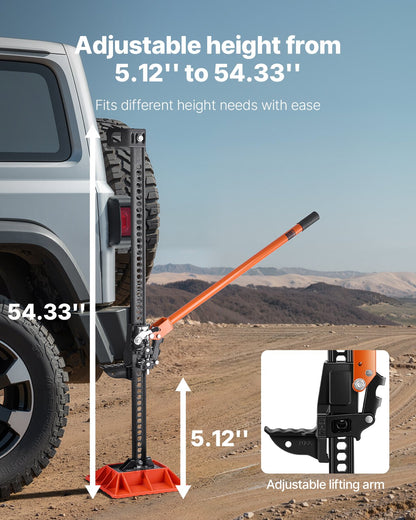 Farm Jack with Base, 152.5 cm Utility High Lift Farm Jack, 3.18 Ton Capacity Ratcheting Off Road Utility Jacks, Heavy-Duty Lift Jacks with 130.1-1380 mm Lifting Range for Tractor, Truck, SUV