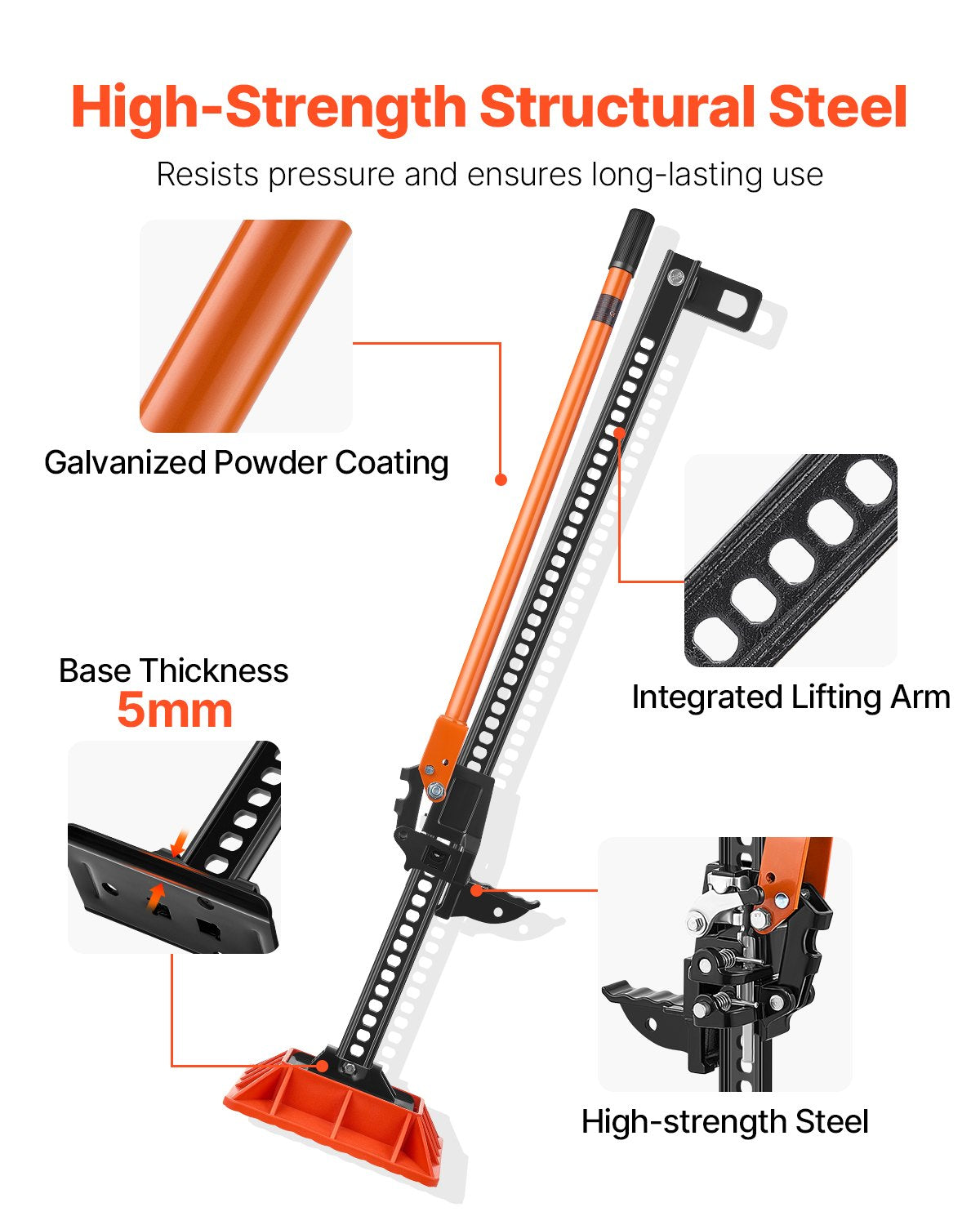 Farm Jack with Base, 152.5 cm Utility High Lift Farm Jack, 3.18 Ton Capacity Ratcheting Off Road Utility Jacks, Heavy-Duty Lift Jacks with 130.1-1380 mm Lifting Range for Tractor, Truck, SUV