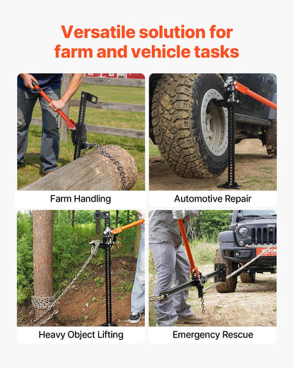 Farm Jack with Base, 152.5 cm Utility High Lift Farm Jack, 3.18 Ton Capacity Ratcheting Off Road Utility Jacks, Heavy-Duty Lift Jacks with 130.1-1380 mm Lifting Range for Tractor, Truck, SUV