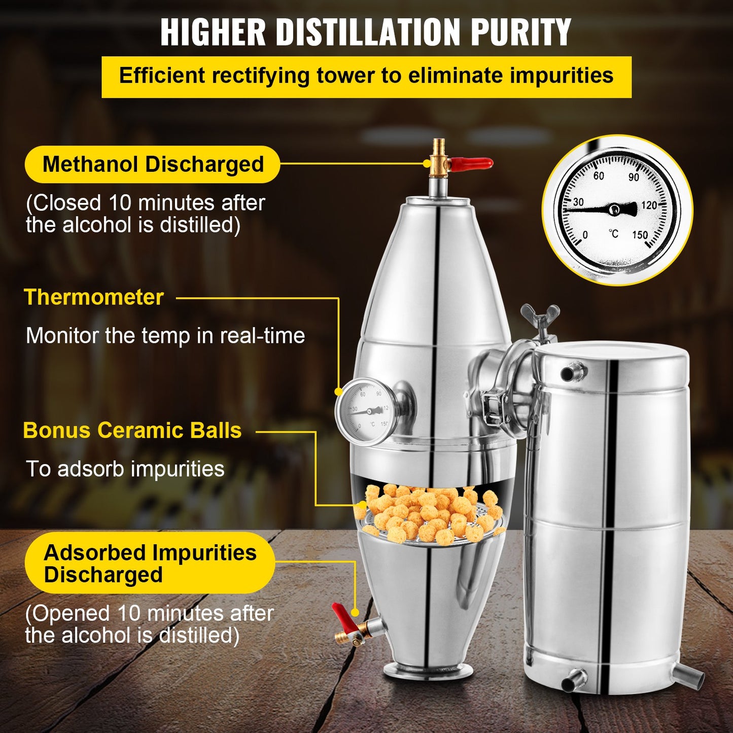 Alcohol Distiller 70L /18.5 Gal Alcohol Still Whiskey Distillery Kit Home Moonshine Still with Thermometer and fermentation tank for Alcohol Distilling