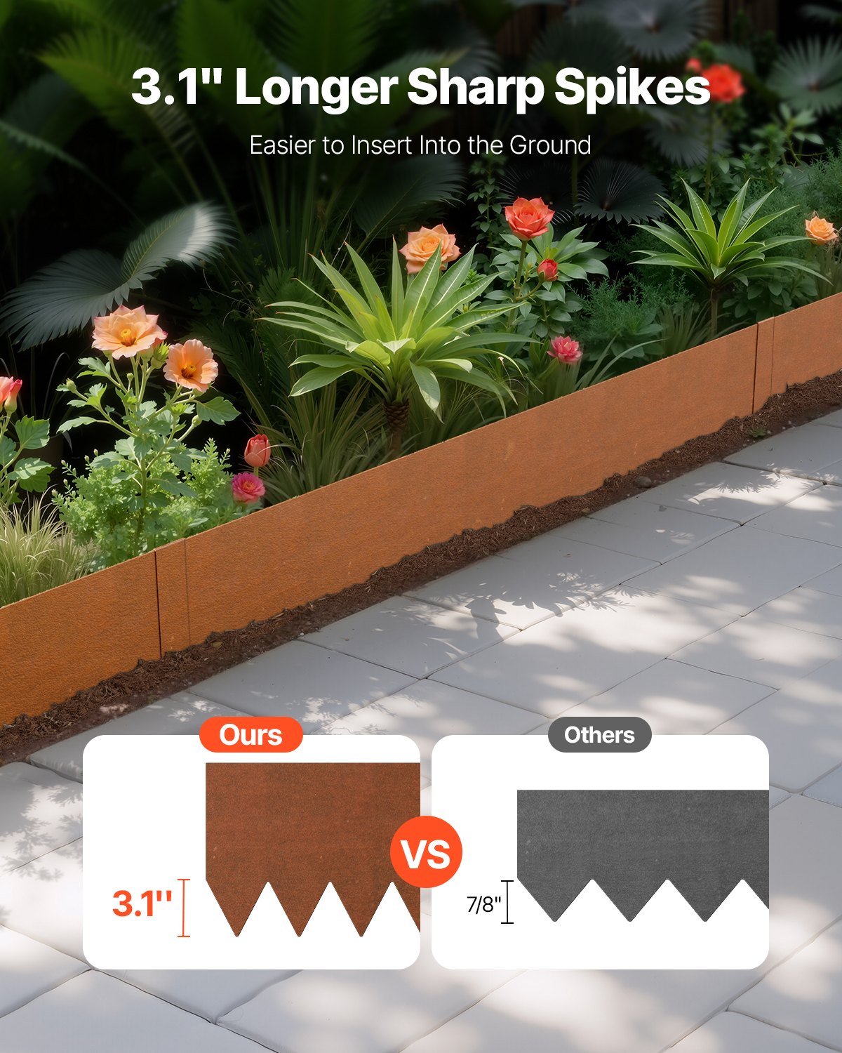 Stahl-Garteneinfassung, 6er-Pack, 40 x 8 Zoll, wetterbeständig und rostfrei, biegsame Garteneinfassung, Raseneinfassung für Blumenbeete, Gartenwege