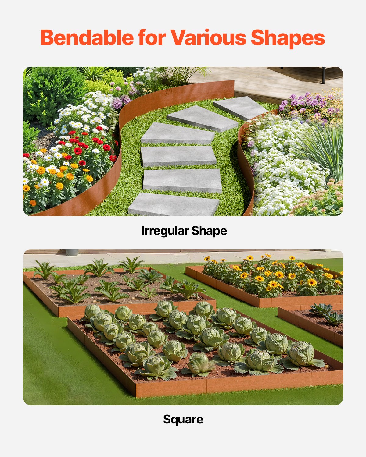 Stahl-Garteneinfassung, 6er-Pack, 40 x 8 Zoll, wetterbeständig und rostfrei, biegsame Garteneinfassung, Raseneinfassung für Blumenbeete, Gartenwege