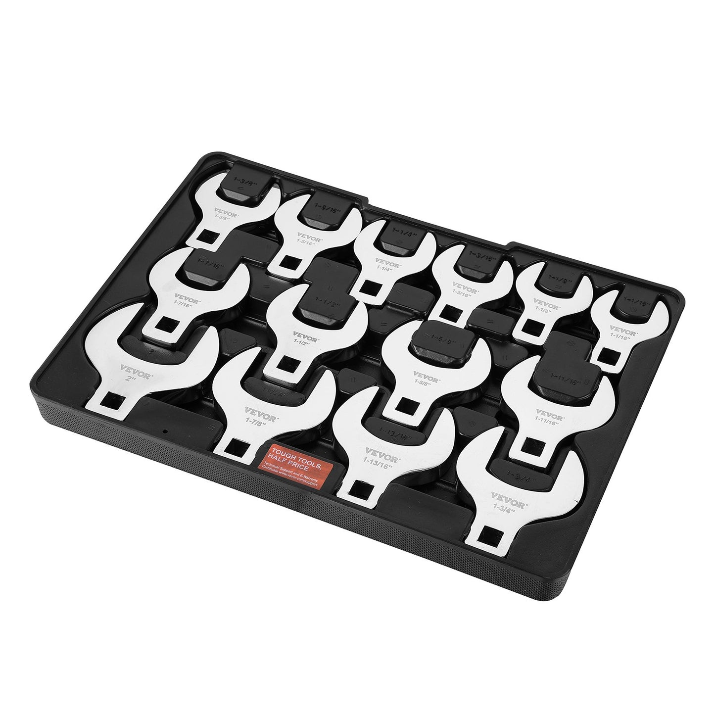 Crowfoot Wrench Set, 1/2" Drive 14-Piece SAE (1-1/16" - 2") Crows Foot Wrench Set with Storage Tray, 40CR Material with Laser Etched Sizing, for Mechanical Maintenance or Repairs