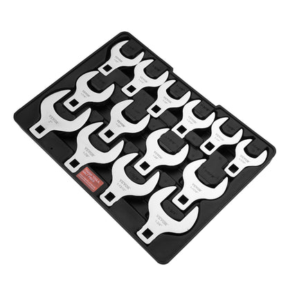 Crowfoot Wrench Set, 1/2" Drive 14-Piece SAE (1-1/16" - 2") Crows Foot Wrench Set with Storage Tray, 40CR Material with Laser Etched Sizing, for Mechanical Maintenance or Repairs