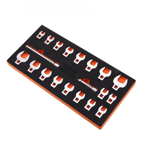 Krähenfußschlüsselsatz, 3/8"-Antrieb, 20-teiliger Krähenfußschlüsselsatz mit 2 Verlängerungen und EVA-Werkzeugorganizer, SAE 3/8"-7/8" und metrisch 10-22 mm, 40CR-Material mit hochglanzverchromter Oberfläche