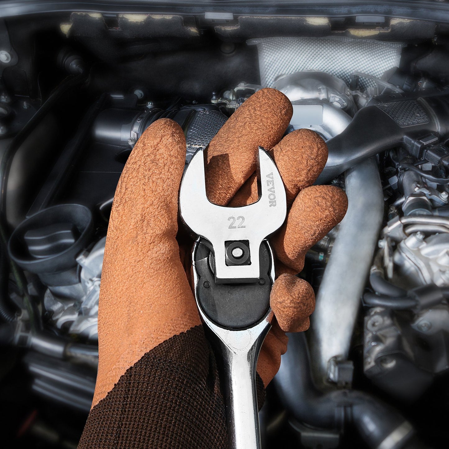 Krähenfußschlüsselsatz, 3/8"-Antrieb, 20-teiliger Krähenfußschlüsselsatz mit 2 Verlängerungen und EVA-Werkzeugorganizer, SAE 3/8"-7/8" und metrisch 10-22 mm, 40CR-Material mit hochglanzverchromter Oberfläche