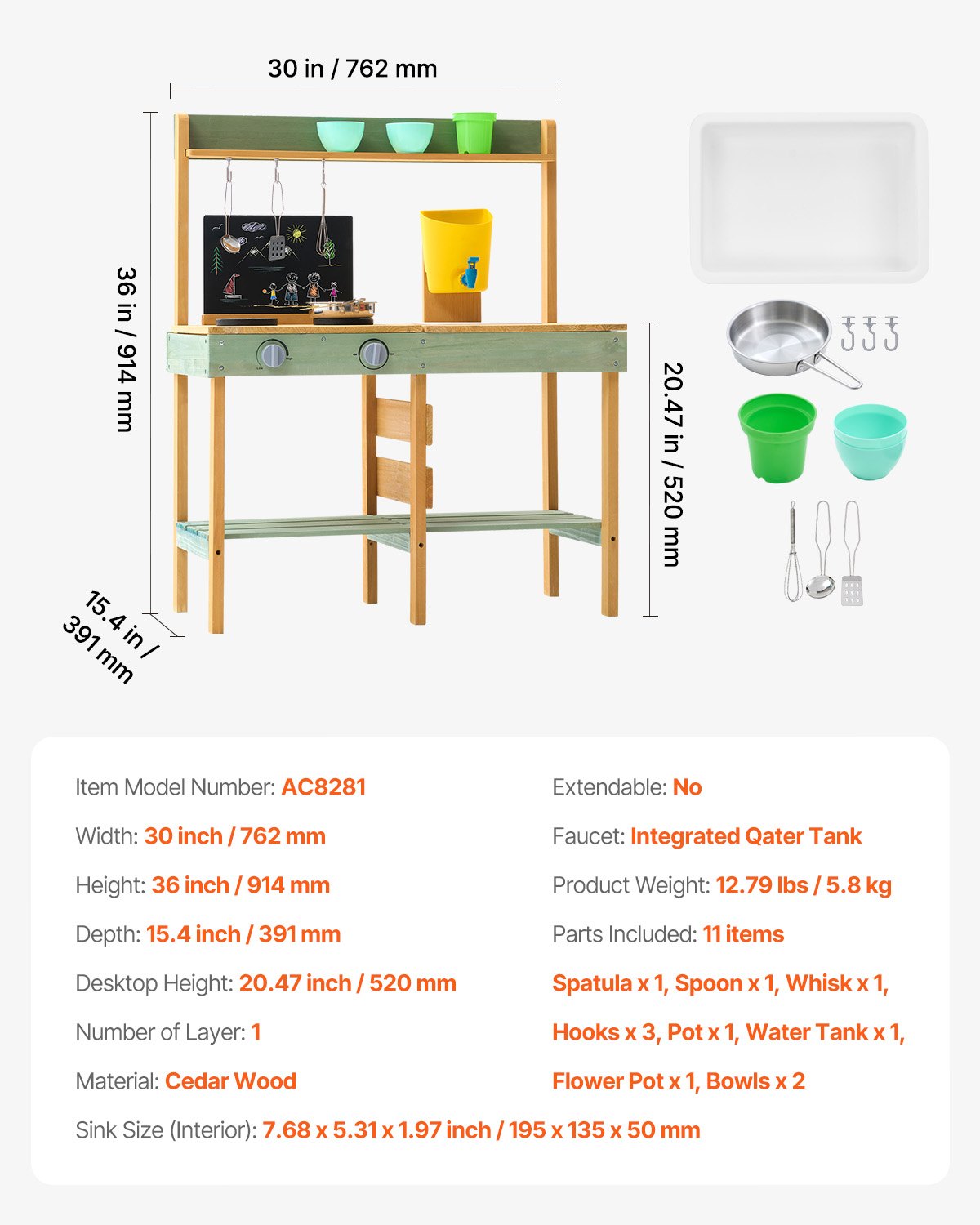 Matschküche aus Holz – Spielküchenset für Kinder, ideal für Rollenspiele