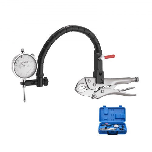 Messuhr mit 360°-Flexarm und 360°-Feststellzange, 0,03 mm Genauigkeit, Messbereich 0–25,4 mm, professionell für Maschineneinrichtung und Messungen in engen Bereichen, inklusive Aufbewahrungskoffer