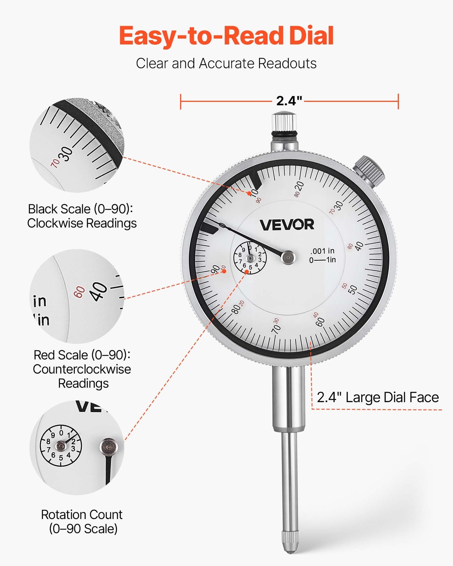 Dial Test Indicator with 360° Flexible Arm and 360° Locking Pliers, 0.03 mm Accuracy, 0-25.4mm Range, Professional for Machine Set-Up, Narrow Area Measurement, Storage Case